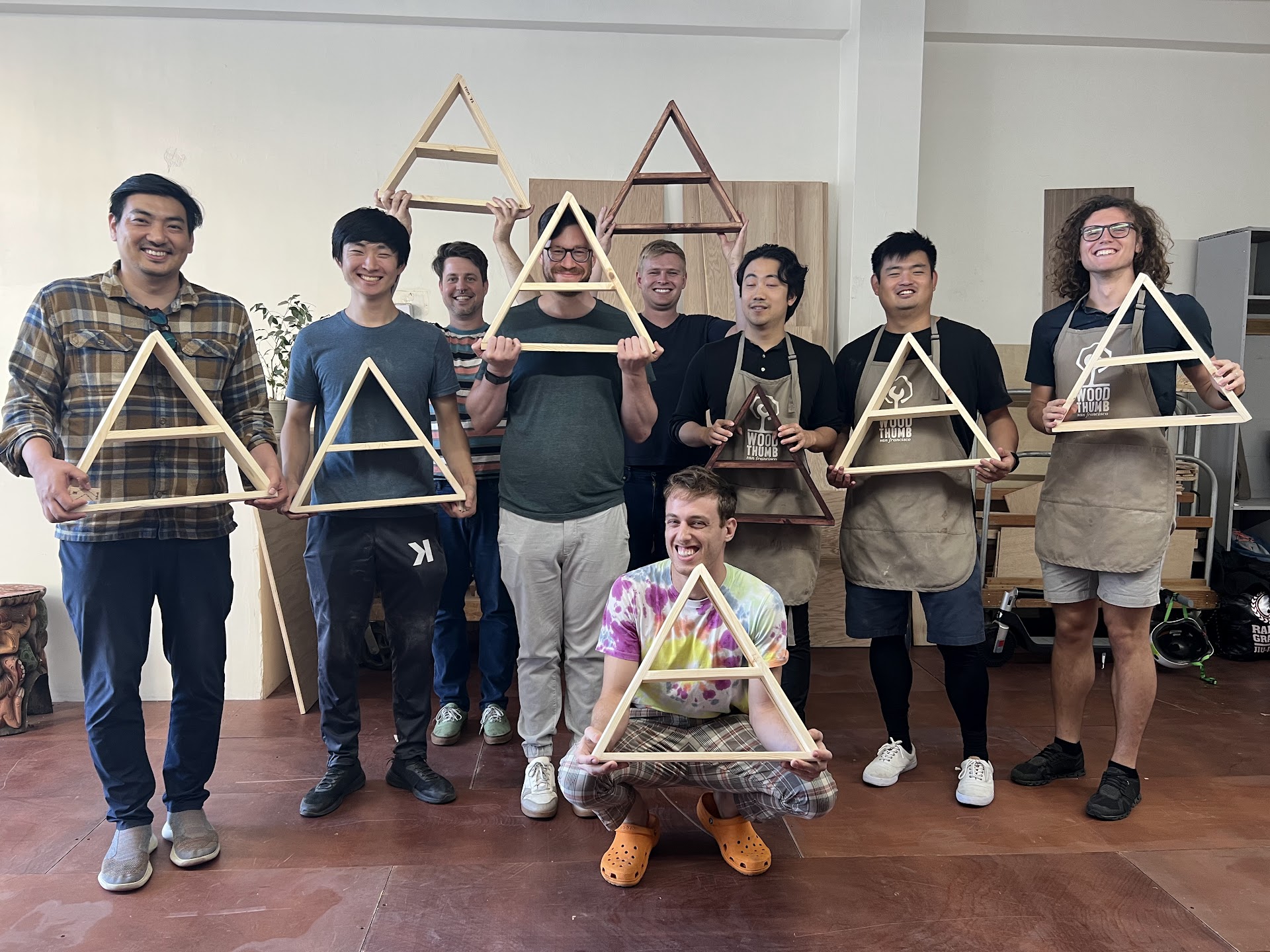Group photo with triangular frames